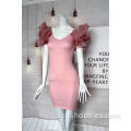 Rosa V-ringad klänning för kvinnor med organzaärmar